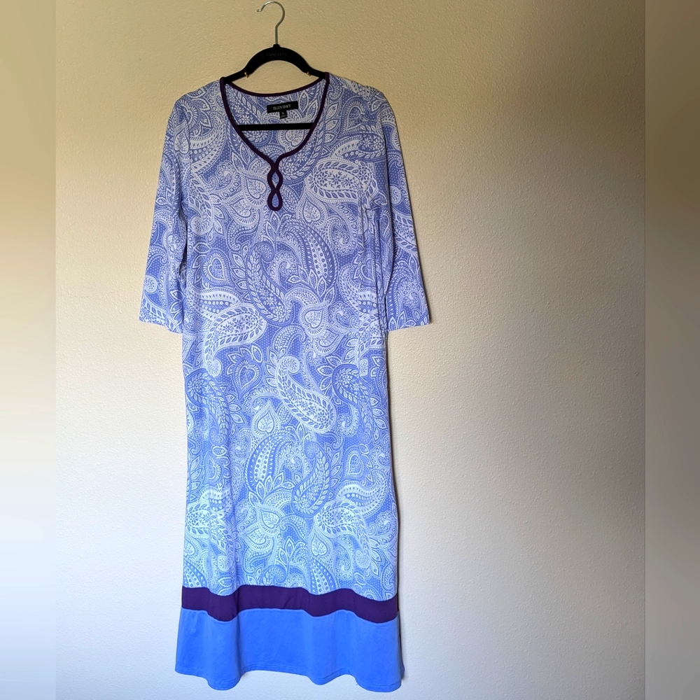 NWOT Ellen Tracy Blue Paisley and Plum Maxi Dress Size S